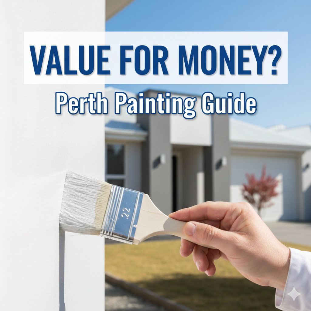 Professional painter applying premium white coating to a modern residential home in Perth, highlighting value for money painting services.